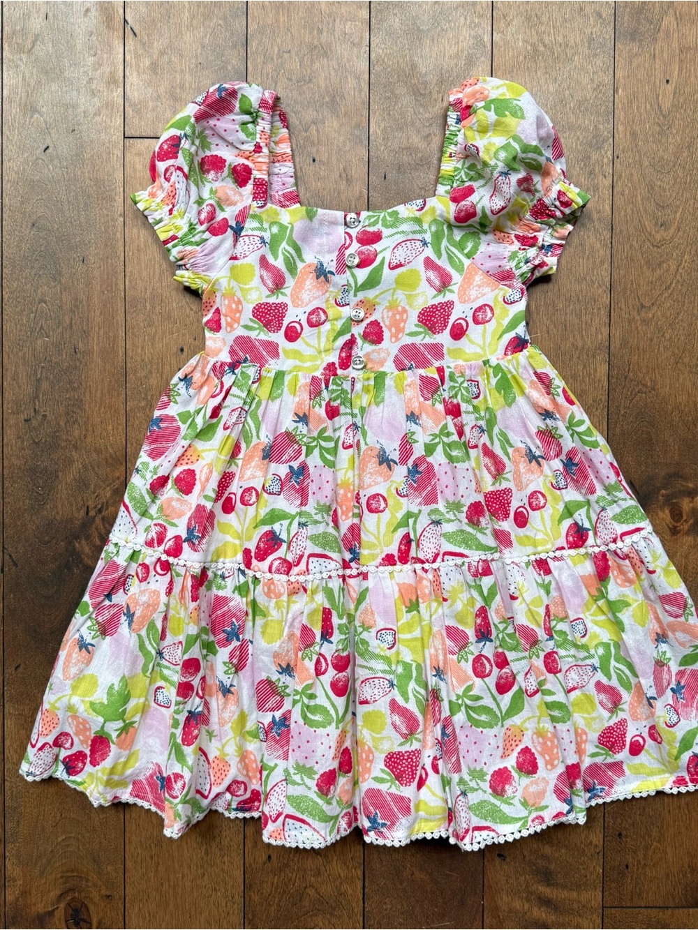 Isaac Mizrahi Strawberry & Leaf Print Tiered Dress - Pink, Green, Coral
